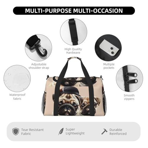Cute Pug Printed Travel Duffle Bag for Men Women Large Sport Gym Bag Handbag with Shoulder Strap for Travel Weekend Fishing Hunting4