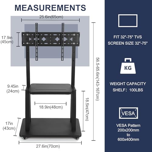 image for Maiproo Rolling TV Stand with Wheels for 32-75 Inch Heavy-Duty Mobile 