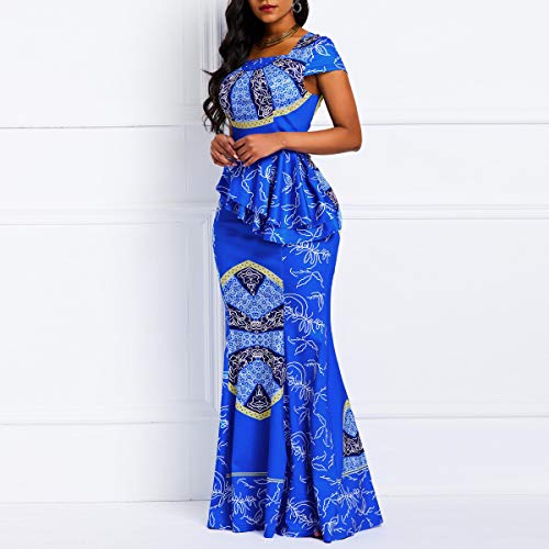 Verwin VTS00944 African Dress Cap Sleeve Square Neck Floor-Length Geometric Mermaid Maxi Dress Long Dress M Blue thumb #2
