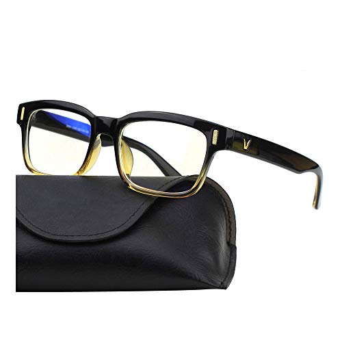 CGID CT84 Computer Glasses Readers Reading Video Gaming Glasses of Anti Blue Light Eye Strain and UV Light,Vintage Rectangle Black Brown Frame,Transparnet Lens
