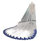 Royal Blue Cathedral Bridal Veil with Sequins - Colorful Wedding Veil with Comb, 150cm Wide Girls