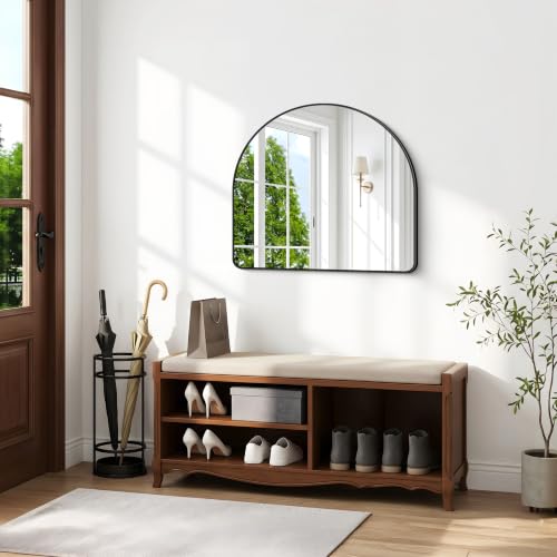 Image of BONEWEI Arched Wall Mirror,36 inchx30 inch inch Black Arched Mirror Bathroom,Vanity Mirror for Over Sink Metal Frame,Tempered Glass Arch Mirrors for Bedroom,Entryway,Living Room,Home Decor Shatter-Proof
