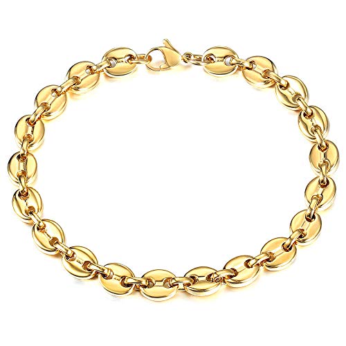 Trendsmax 7mm Coffee Beans Link Chain Bracelet Gold Plated Stainless Steel Twisted Rope Chain Bracelet for Men Women 7inch