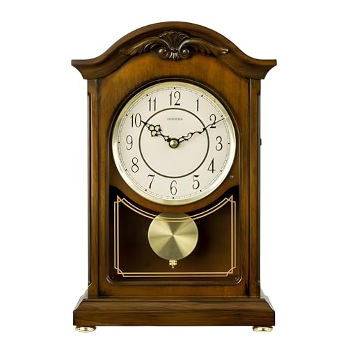 DODEKA Wooden Mantel Clock TCW004DB Pendulum Carved Case Hourly Chime