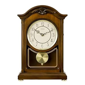 DODEKA Wooden Mantel Clock TCW004DB Pendulum Carved Case Hourly Chime Classic Melody Antique Style for Fireplace, Table, Bedroom, Living Room