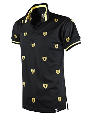 SCREENSHOTBRAND-S11816 Mens Hipster Hip-Hop Premium Tees - Stylish Fashion Tiger Head Embroidery Polo T-Shirt - Black-XLarge