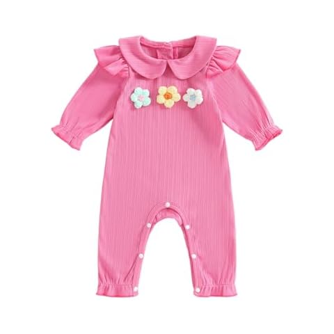 Baby Girl Rompers 3D Crochet Flower Decor Long Sleeve Peter Pan Collar Bodysuits Newborn Girl Autumn Clothes Cute Jumpsuit One Piece Outfit Cover