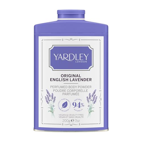 Yardley London – Parfümierter Körperpuder mit Original englischem Lavendel, Talkumpuder für Frauen zur Geruchskontrolle und gegen Hautreizungen, Original englischer Lavendel-Staubpuder, 200g