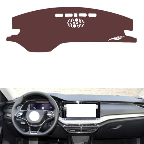 Anti-Slip Sun-Proof Dashboard Cover Compatible with SkodaSkoda Octavia PRO (NO HUD 2021-2024, Premium Leather (Brown)