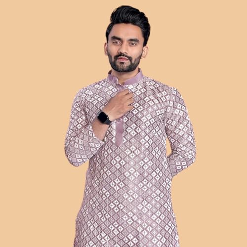 Image of Men's Silk Blend Solid Straight Kurta