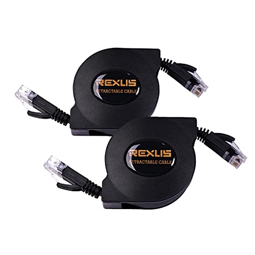 REXUS 2-Pack Retractable Cat 6 Flat Ethernet Network Cable 6.6 FT, 10 Gigabit High Speed LAN Wires Internet Patch Cable with RJ45 Connector for Xbox,PS4,Router, Modem,Switch(C6R20x2)