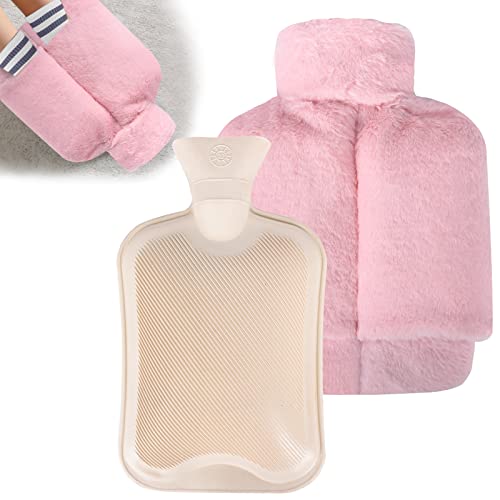 Hereneer Chauffe Pied, Chauffe-Pieds Bouillotte, 2L Bouillotte Peluche Eau Chaude Non Électrique, Chaufferette Pieds Reutilisable Lavable et Amovible, 36x30cm Chauffant Pieds Pour Femme Homme (Rose) Cover