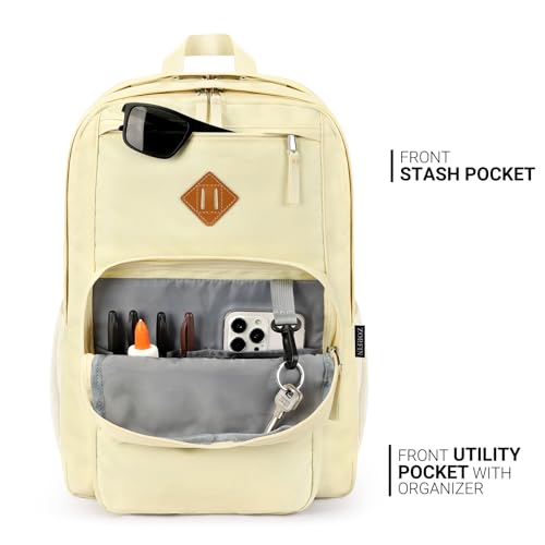 ZORFIN 26L Backpack for School, College, and Travel: Water Resistant Bookbag with 8 Compartments - Beige - Image 6