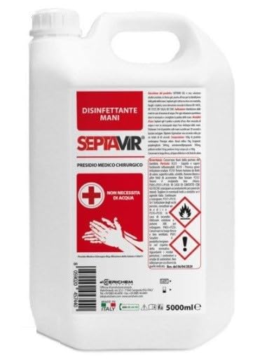 Gel Disinfettante Mani 5 Litri (5000 ml) – Ricarica Professionale 75% Alcol – Igienizzante Mani per Studi Medici, RSA, Aziende e Uffici – Septavir