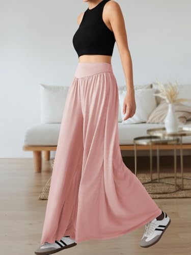 Wowcarbazole Women's Wide Leg Pants Elastic High Waist Casual Lounge Loose Palazzo Pant with Pockets Flowy Fall Long Trousers4