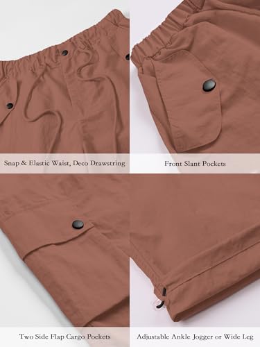 Cromoncent Womens High Waist Parachute Pants Y2K Cargo Trousers with Pockets, Rust Red, X-Large