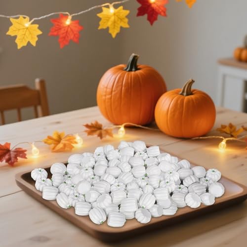 Image of winemana 80Pcs Mini Pumpkins for Crafts, Fall Decorations for Home, White | Resin, Small Fake Pumpkins for Decorating, Thanksgiving Table Centerpieces, Vase Bowls Basket Fillers, Autumn Office Decor