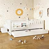 Bellemave Twin Size Kids Platform Bed with Trundle and Staircase, Wooden Twin Floor Bed Frame with Safety Rails and Bookshelf for Girls Boys, White