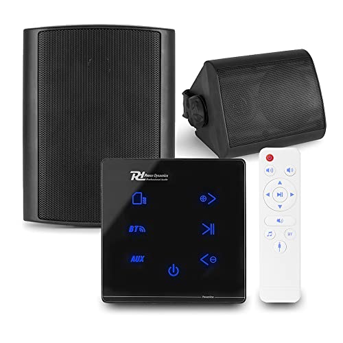Power Dynamics A50B Wall Speaker System – Bluetooth Amplifier & 2x BGO40 4 On Wall Speakers, Weatherproof IPX5 Home Audio System, Touchscreen Control, Black Finish