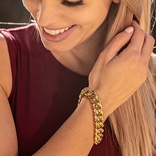 LIFETIME JEWELRY 14mm Diamond Cut Miami Curb Cuban Link Bracelet 24k Gold Plated3