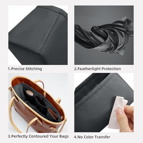 Image of DGAZ Purse Organizer Insert Fits Neverfull-Mini /PM /MM /GM Bags,Silk Bag Organizer,Luxury Handbag & Tote Shaper(MM, Grismeyer)