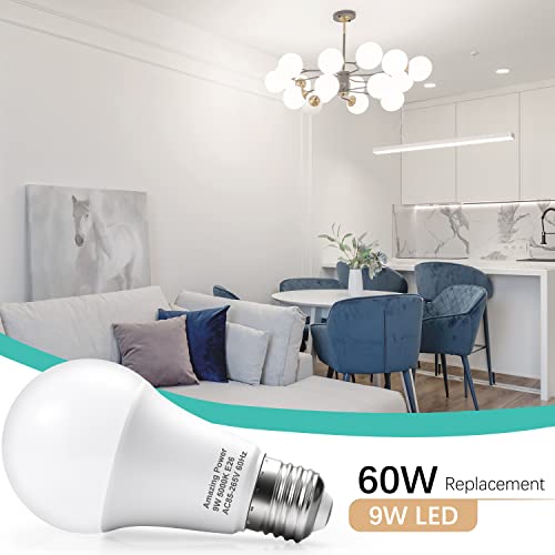 Amazing Power E26 Led Bulbs, 60W Equivalent Medium Base Light Bulbs, Non-Dimmable, Daylight White 5000K, 9W Bright White Led Bulbs For Home Lighting Lamp, 4-Pack #TOP6