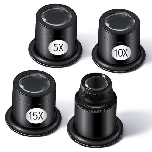 LXIANGN 4 Pcs Jewelers Loupe 5X/10X/15X/20X Portable Monocular Magnifier
