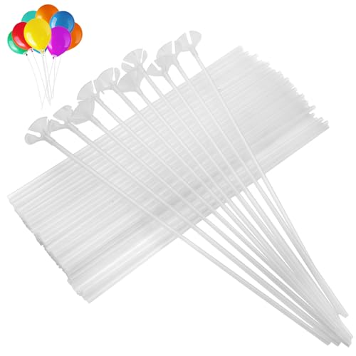 RAFIYU 100 Peças Varas para balões, bastões de balão reutilizáveis, varetas para balões de plástico de 32 cm, suporte transparente para balões, para decoração de aniversário, festas de casamento