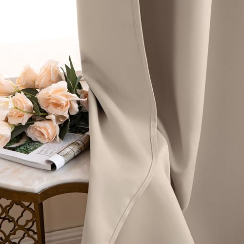 Image of MIULEE Taupe Blackout Bedroom Curtains Drapes 96 Inch Long 52 inchx96 inch | Grommet Top, Room Darkening Window Drapes, Privacy Protection, Thermal Insulated, Heat Blocking, Light Blocking