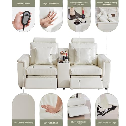 Image of RARZOE Modular Sofa Console Module with Storage, Faux Leather Storage Console with Table &USB Port&Cup Holder, Modular Sectional Sofa Module for Living Room Home Theater,Beige