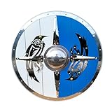 Swordsaxe Norse Viking Assassin Raider Medieval Eivor Valhalla Polished Steel Ravens Battle Worn Viking Wooden Shield Odin Twin Raven 24