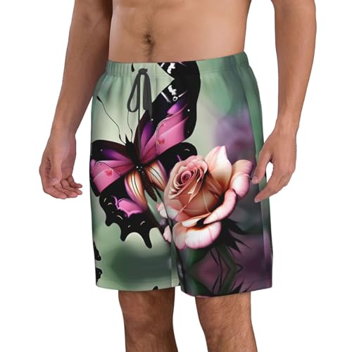Flower Rose Butterfly Print Stylish Beach Shorts Swim Trunks Lightweight Breathable Summer Outdoor Activities2