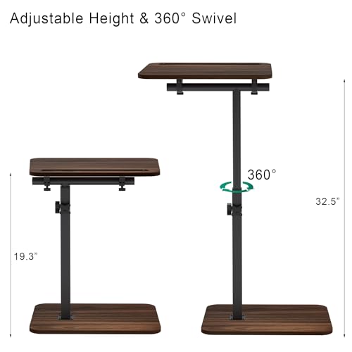 Image of 360 Swivel Sofa Side Table for Couch - Set of 2 - Adjustable Height Laptop Table for Work, TV Trays Table for Snacks Reading fits Bed Chair with Phone & Tablet Slot