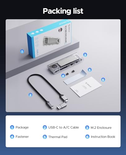 ORICO 40Gbps M.2 NVMe SSD Enclosure with Built-in Cooling Fan, Upgraded Transparent 40Gbps External Hard Drive Enclosure, Support UASP & TRIM, Support 2230 2242 2260 2280(only M key) Silver - Image 7
