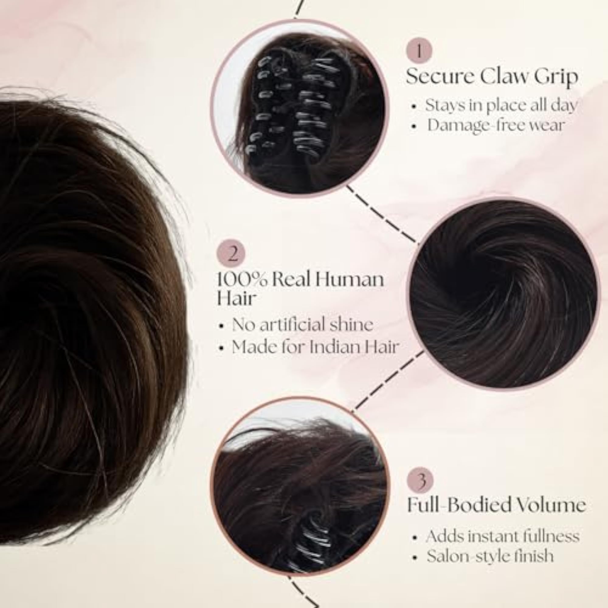 Human Hair Bun Extension with Claw Clip, Brown