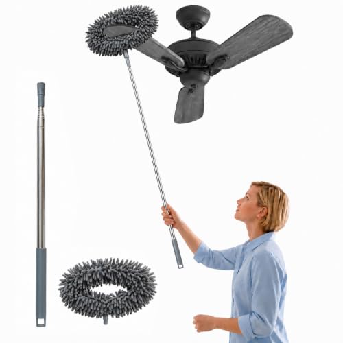 Image of Fan Cleaner Brush with Long Rod | Telescopic Fan Cleaning Mop Microfiber Dust Cleaner | Upto 2 Meter Extendable Duster for Home Cleaning Microfiber Duster for Cleaning of Home Kitchen Car Ceiling