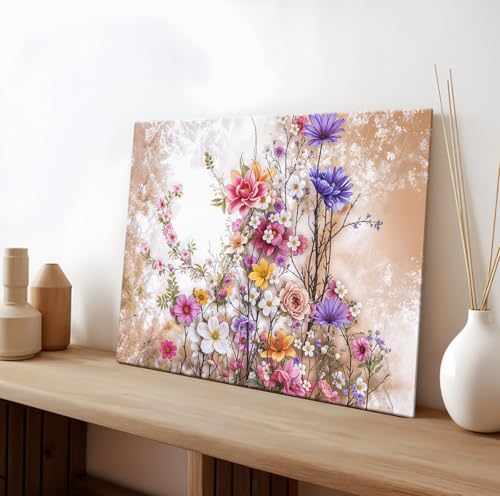 Image of ArtX Canvas Floral Paintings for Living Room, Big Size Scenery, Flowers Painting for Wall, Multicolor, Nature, 58.0 X 45.0 cm, Set of 1