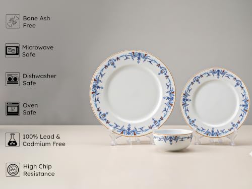 Image of Bodhi House Premium Porcelain Dinner Set 18 Pieces Serving for 6 | Royal Crest Design | Microwave & Dishwasher Safe | Crockery Set | Dinnerware Set for Home, Dining, Kitchen & Gifting