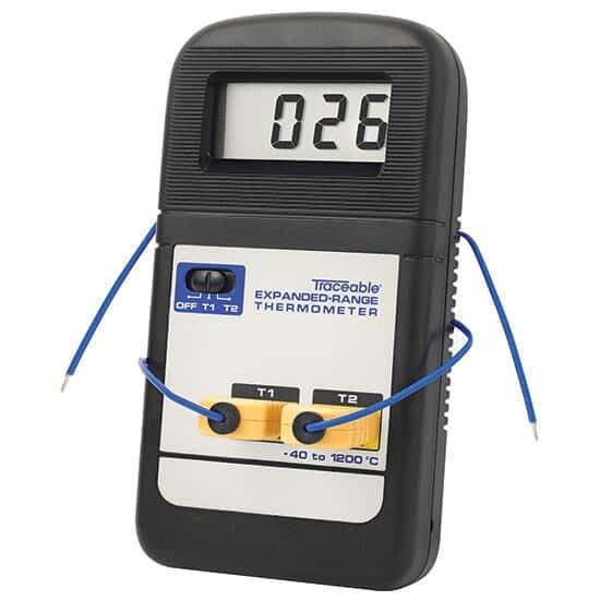 Traceable Calibrated Dual-Input Expanded Range Thermocouple Thermometer, Type K; Celsius
