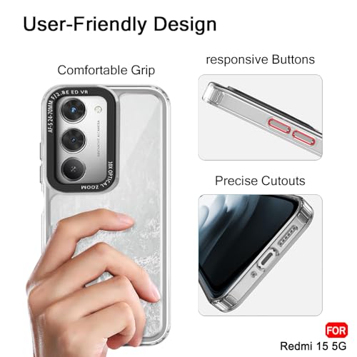 Image of TheGiftKart Hybrid Shockproof Back Cover Case for Mi Redmi 15 5G | Stylish Camera Border | Electroplated Buttons | Crystal Clear Hard Back Cover Case (TPU & PC, Transparent Bumper)