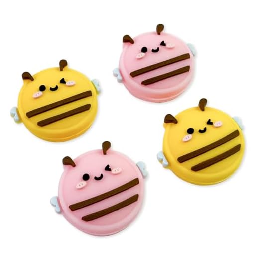 Flyingmage Switch Joycon Thumb Grips Caps, 4 PCS Cute Kawaii 3D Silicone Analog Thumbstick Button Cover Compatible with Nintendo Switch Lite/OLED Joystick Caps (Pink+Yellow Bee)