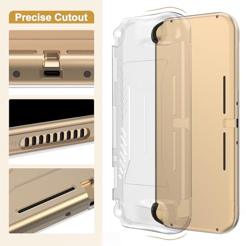 Image of innoAura Switch Lite Case 18-in-1 Accessories Bundle for NS Switch Lite (2019), with Protective Carrying Case, Game Holder, Screen Protector & Cute Thumb Grips, Golden