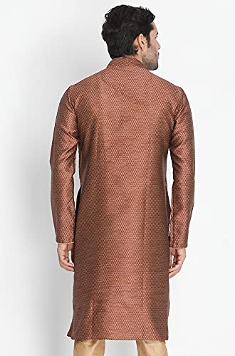 Image of VASTRAMAY VM Mens Silk Blend Kurta - Timeless Elegance for Festivals & Events | Banarasi Cotton with Silk Dobby Jacquard Mandarin Collar Full Sleeves Kurta with a Contrast Piping