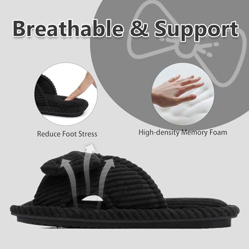 Image of GOEWY Cute Slippers for Women Indoor and Outdoor Cozy Soft Bow Open Toe Womens Slippers with Memory Foam Anti-Skid Sole Slides Spa Birthday Gifts for Women Mom Her Ladies Bridesmaid