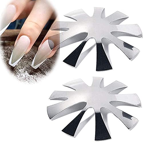 Tool Kit Nail Cutter French Nails Acrylic Pro 9 Size Tips Manicure Edge Trimmer Almond Shape Easy French Smile Cut V Line (Silver 2pcs)