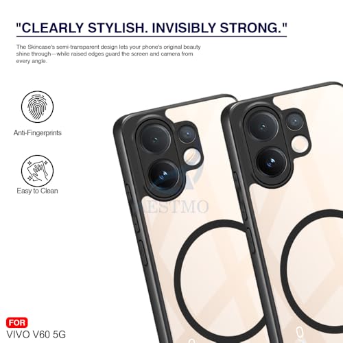 Image of AESTMO Vivo V60 5G / T4 Pro 5G Back Cover | 360 Protection | Crystal Clear Hard Back Transparent | Compatible with MagSafe Accessories (PC+TPU, Black Bumper)