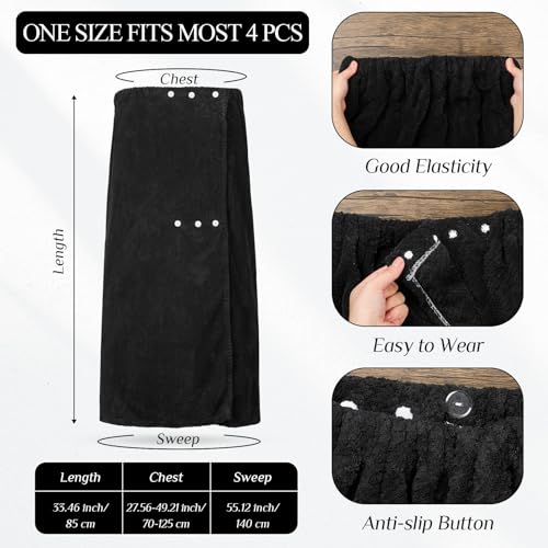 Image of Tigeen 4 Pcs Spa Wrap Towel Wrap for Women Spa Robe with Adjustable Closure Elastic Top Lightweight Wraps for Bath Shower (Black,M)