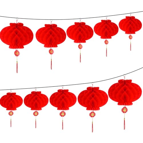 Chinese New Year Decoration 2026, 10pcs Chinese Lantern as Party Decorations, Red Lanterns for Indoor Hanging Decor, for the Lunar New Year