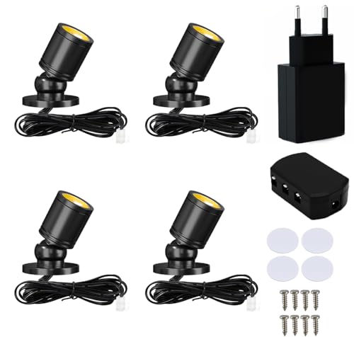 Gouzloyed Mini led spot LED Spotlichter für den Innenbereich Schranklicht Klein LED Scheinwerfer Akzentlichter 360° Schwenkbar Aluminium Mini spot Bilderlichter für Galerien, Flur, Schrank