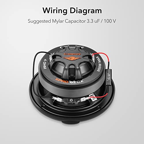 Cadence Xpro62Cx 6.5 Inch 2-Way Full Range Car Speaker, 200 Watts Max Power, 4 Ohm, 1.5 Inch Voice Coil Pro Audio Loudspeaker, Sold Individually #TOP5